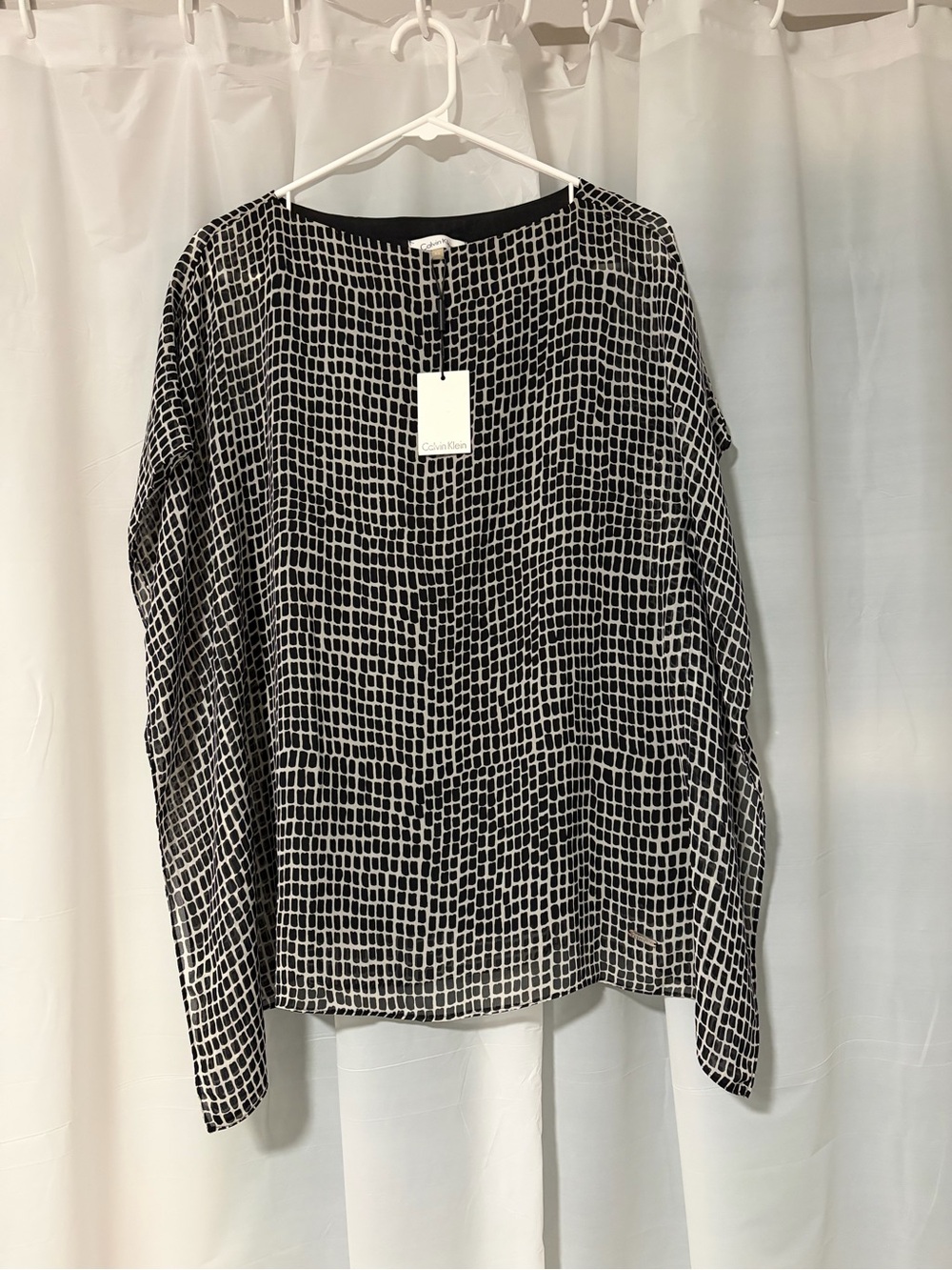 Calvin Klein Black and White Grid-Print blouse